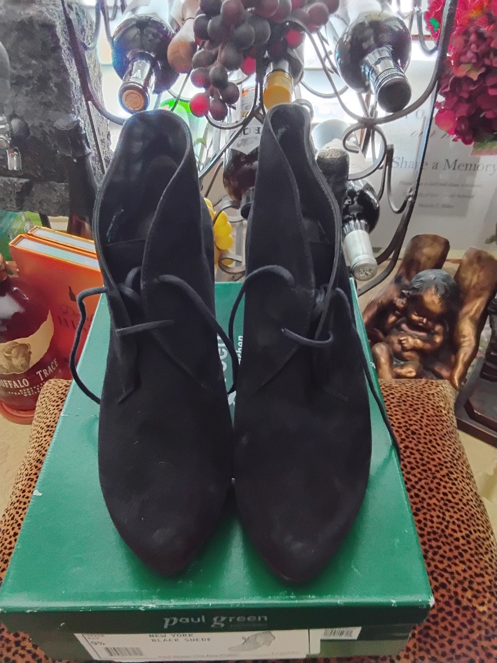 Paul Green Black Suede Lace-Up Pointed-Toe Ankle Boots